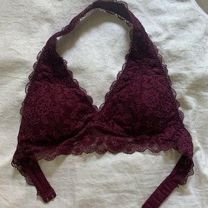 Hollister burgundy lace halter bralette
